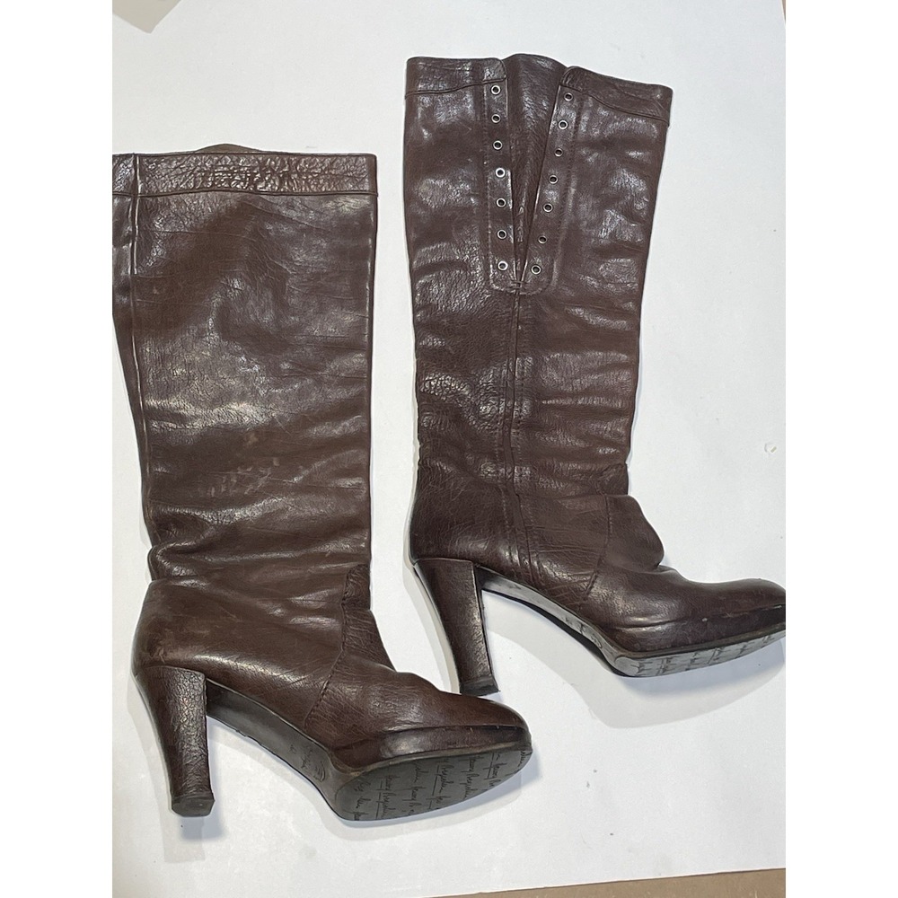Henry Beguelin Handmade‎ Italy Brown Distressed Leather Knee High Boots Size 9.5